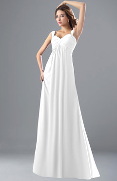ColsBM Diana White Modest Empire Thick Straps Zipper Floor Length Ruching Prom Dresses