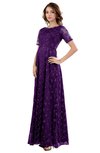 ColsBM Megan Amaranth Purple Gorgeous Column Scalloped Edge Short Sleeve Floor Length Lace Bridesmaid Dresses