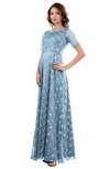 ColsBM Megan Dream Blue Gorgeous Column Scalloped Edge Short Sleeve Floor Length Lace Bridesmaid Dresses