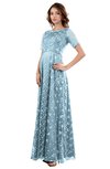 ColsBM Megan Ice Blue Gorgeous Column Scalloped Edge Short Sleeve Floor Length Lace Bridesmaid Dresses