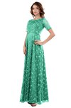 ColsBM Megan Mint Green Gorgeous Column Scalloped Edge Short Sleeve Floor Length Lace Bridesmaid Dresses