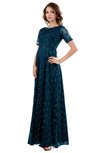 ColsBM Megan Moroccan Blue Gorgeous Column Scalloped Edge Short Sleeve Floor Length Lace Bridesmaid Dresses