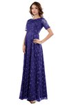 ColsBM Megan Purple Gorgeous Column Scalloped Edge Short Sleeve Floor Length Lace Bridesmaid Dresses