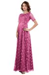 ColsBM Megan Rose Pink Gorgeous Column Scalloped Edge Short Sleeve Floor Length Lace Bridesmaid Dresses