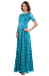 ColsBM Megan Turquoise Gorgeous Column Scalloped Edge Short Sleeve Floor Length Lace Bridesmaid Dresses