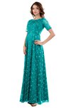 ColsBM Megan Viridian Green Gorgeous Column Scalloped Edge Short Sleeve Floor Length Lace Bridesmaid Dresses