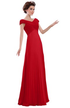 ColsBM Elise Red Casual V-neck Zipper Chiffon Pleated Bridesmaid Dresses
