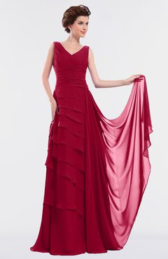 ColsBM Tessa Maroon Romantic Sleeveless Zip up Chiffon Floor Length Tiered Bridesmaid Dresses