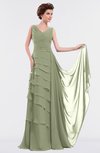 ColsBM Tessa Moss Green Romantic Sleeveless Zip up Chiffon Floor Length Tiered Bridesmaid Dresses