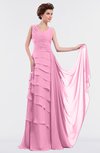 ColsBM Tessa Pink Romantic Sleeveless Zip up Chiffon Floor Length Tiered Bridesmaid Dresses