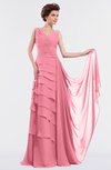 ColsBM Tessa Watermelon Romantic Sleeveless Zip up Chiffon Floor Length Tiered Bridesmaid Dresses