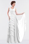 ColsBM Tessa White Romantic Sleeveless Zip up Chiffon Floor Length Tiered Bridesmaid Dresses