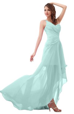 ColsBM Paige Blue Glass Romantic One Shoulder Sleeveless Brush Train Ruching Bridesmaid Dresses