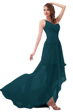 ColsBM Paige Blue Green Romantic One Shoulder Sleeveless Brush Train Ruching Bridesmaid Dresses