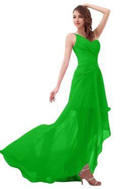ColsBM Paige Classic Green Romantic One Shoulder Sleeveless Brush Train Ruching Bridesmaid Dresses