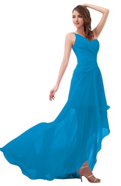 ColsBM Paige Cornflower Blue Romantic One Shoulder Sleeveless Brush Train Ruching Bridesmaid Dresses