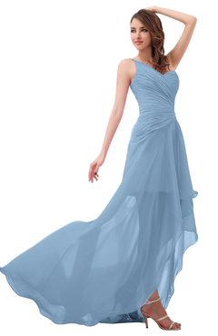 ColsBM Paige Dusty Blue Romantic One Shoulder Sleeveless Brush Train Ruching Bridesmaid Dresses