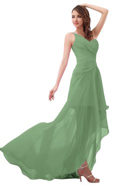 ColsBM Paige Fair Green Romantic One Shoulder Sleeveless Brush Train Ruching Bridesmaid Dresses