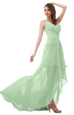 ColsBM Paige Light Green Romantic One Shoulder Sleeveless Brush Train Ruching Bridesmaid Dresses