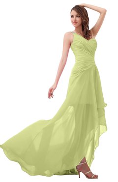 ColsBM Paige Lime Green Romantic One Shoulder Sleeveless Brush Train Ruching Bridesmaid Dresses