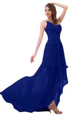 ColsBM Paige Nautical Blue Romantic One Shoulder Sleeveless Brush Train Ruching Bridesmaid Dresses
