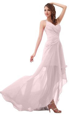ColsBM Paige Petal Pink Romantic One Shoulder Sleeveless Brush Train Ruching Bridesmaid Dresses