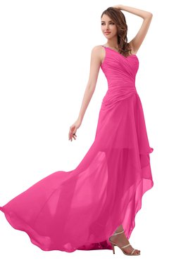 ColsBM Paige Rose Pink Romantic One Shoulder Sleeveless Brush Train Ruching Bridesmaid Dresses