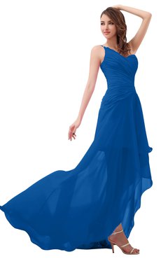 ColsBM Paige Royal Blue Romantic One Shoulder Sleeveless Brush Train Ruching Bridesmaid Dresses