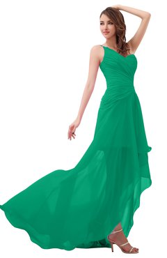 ColsBM Paige Sea Green Romantic One Shoulder Sleeveless Brush Train Ruching Bridesmaid Dresses