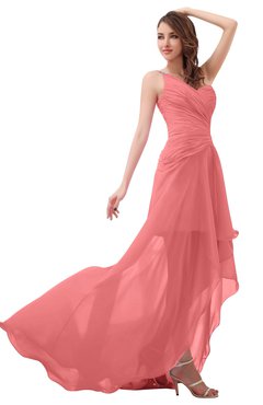 ColsBM Paige Shell Pink Romantic One Shoulder Sleeveless Brush Train Ruching Bridesmaid Dresses