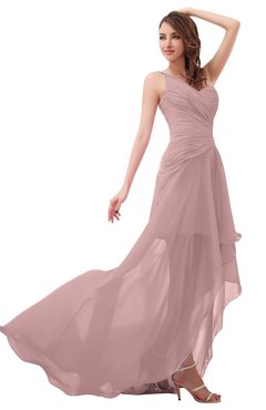 ColsBM Paige Silver Pink Romantic One Shoulder Sleeveless Brush Train Ruching Bridesmaid Dresses