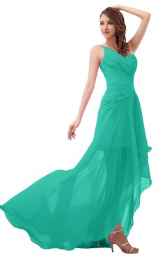 ColsBM Paige Viridian Green Romantic One Shoulder Sleeveless Brush Train Ruching Bridesmaid Dresses