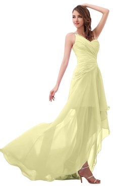 ColsBM Paige Wax Yellow Romantic One Shoulder Sleeveless Brush Train Ruching Bridesmaid Dresses