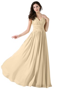 ColsBM Alana Apricot Gelato Elegant V-neck Sleeveless Zip up Floor Length Ruching Bridesmaid Dresses