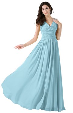 ColsBM Alana Aqua Elegant V-neck Sleeveless Zip up Floor Length Ruching Bridesmaid Dresses