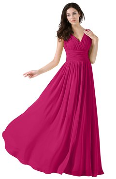 ColsBM Alana Beetroot Purple Elegant V-neck Sleeveless Zip up Floor Length Ruching Bridesmaid Dresses