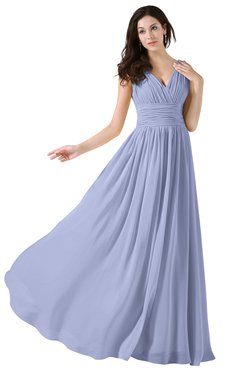 ColsBM Alana Blue Heron Elegant V-neck Sleeveless Zip up Floor Length Ruching Bridesmaid Dresses