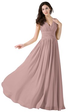ColsBM Alana Bridal Rose Elegant V-neck Sleeveless Zip up Floor Length Ruching Bridesmaid Dresses