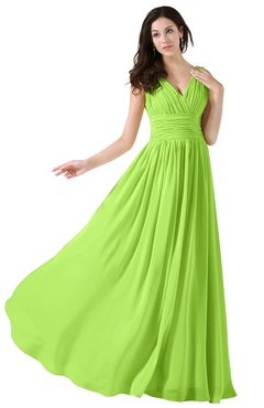 ColsBM Alana Bright Green Elegant V-neck Sleeveless Zip up Floor Length Ruching Bridesmaid Dresses