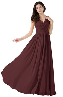 ColsBM Alana Burgundy Elegant V-neck Sleeveless Zip up Floor Length Ruching Bridesmaid Dresses