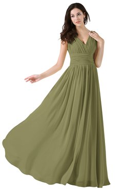ColsBM Alana Cedar Elegant V-neck Sleeveless Zip up Floor Length Ruching Bridesmaid Dresses