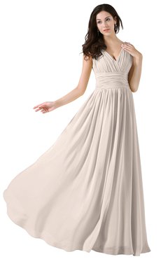 ColsBM Alana Cream Pink Elegant V-neck Sleeveless Zip up Floor Length Ruching Bridesmaid Dresses