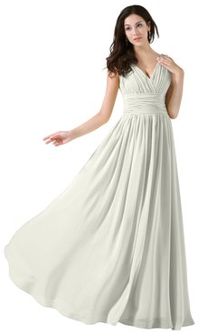ColsBM Alana Cream Elegant V-neck Sleeveless Zip up Floor Length Ruching Bridesmaid Dresses