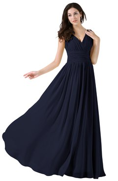 ColsBM Alana Dark Sapphire Elegant V-neck Sleeveless Zip up Floor Length Ruching Bridesmaid Dresses