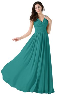 ColsBM Alana Emerald Green Elegant V-neck Sleeveless Zip up Floor Length Ruching Bridesmaid Dresses