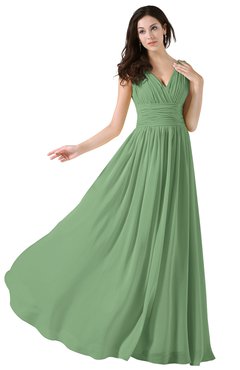 ColsBM Alana Fair Green Elegant V-neck Sleeveless Zip up Floor Length Ruching Bridesmaid Dresses
