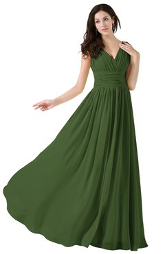 ColsBM Alana Garden Green Elegant V-neck Sleeveless Zip up Floor Length Ruching Bridesmaid Dresses