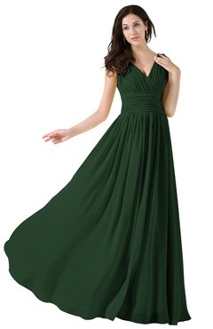 ColsBM Alana Hunter Green Elegant V-neck Sleeveless Zip up Floor Length Ruching Bridesmaid Dresses