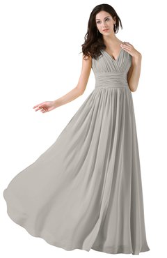ColsBM Alana Hushed Violet Elegant V-neck Sleeveless Zip up Floor Length Ruching Bridesmaid Dresses
