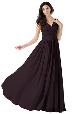 ColsBM Alana Italian Plum Elegant V-neck Sleeveless Zip up Floor Length Ruching Bridesmaid Dresses